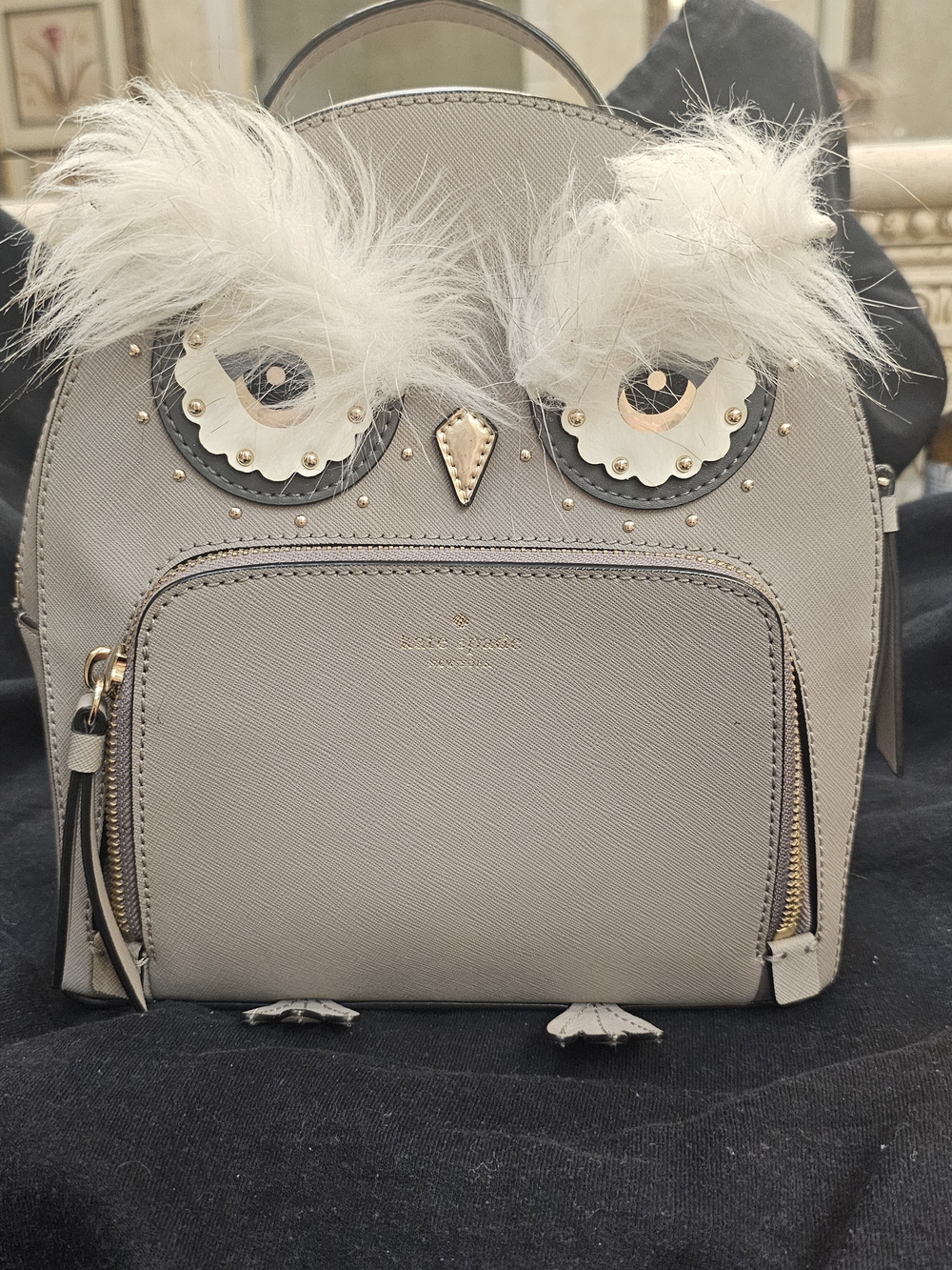 kate spade Grey Owl Appliqué Mini Backpack with Feather Accents